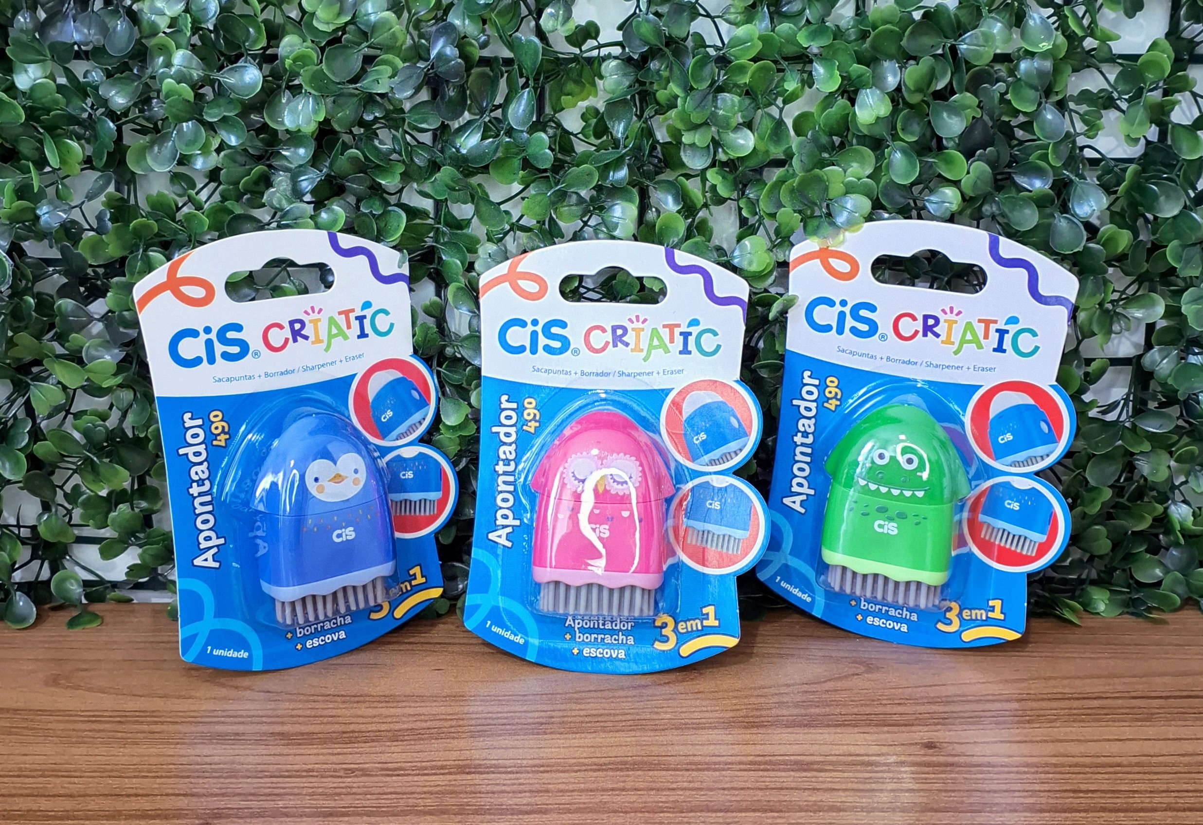 APONTADOR CRIATIC 3 EM 1 + BORRACHA E ESCOVA  - CIS