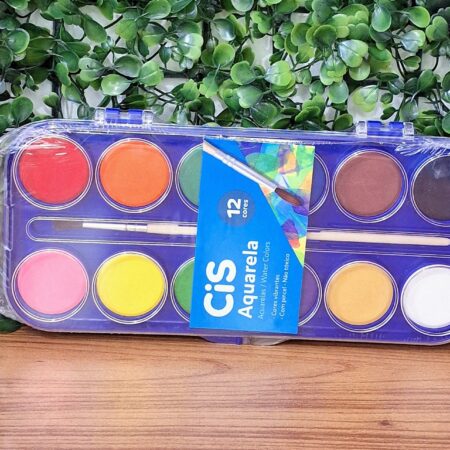 TINTA AQUARELA ESTOJO 12 CORES + PINCEL TINTA  - CIS